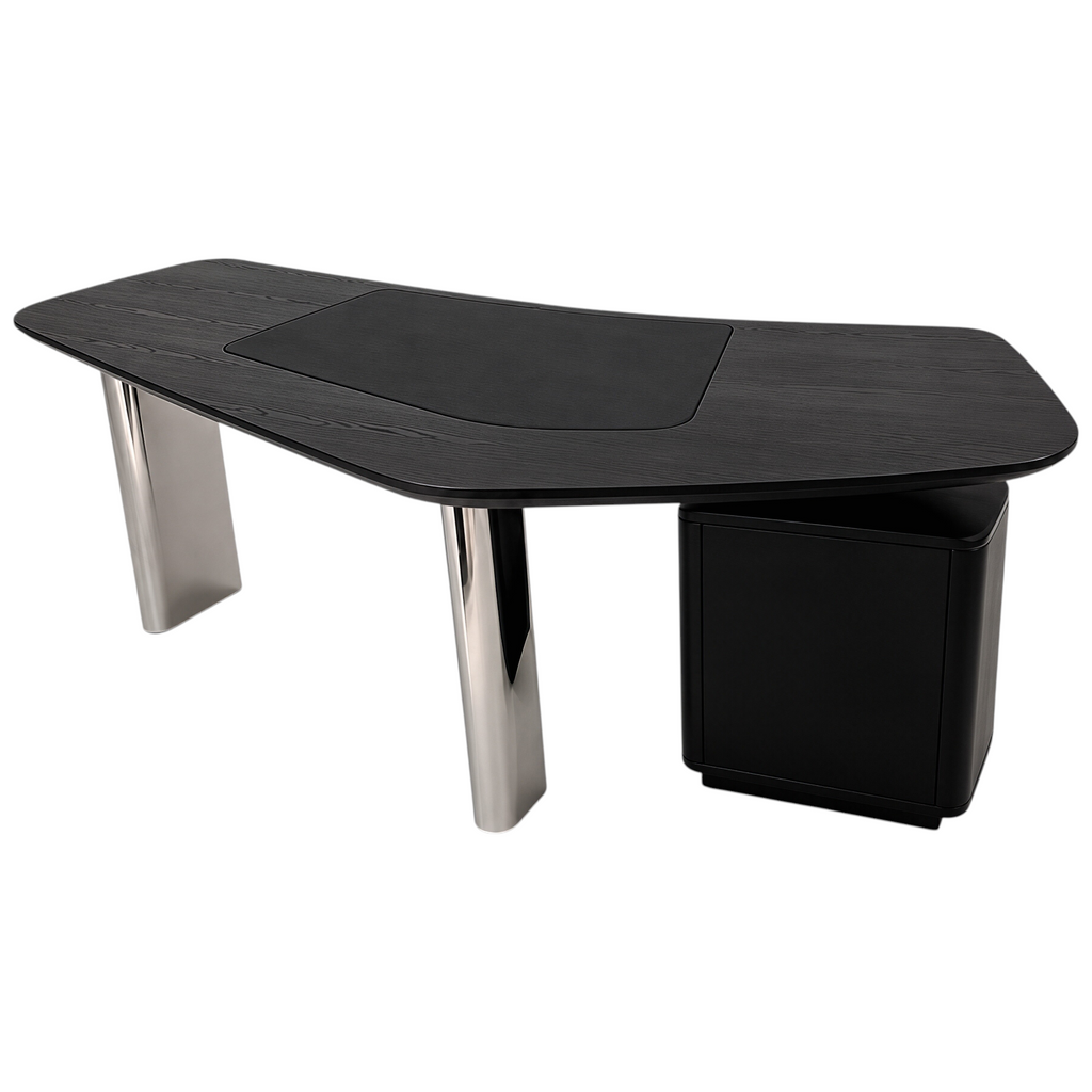 Modern Executive Desk with Leather Inlay & Storage