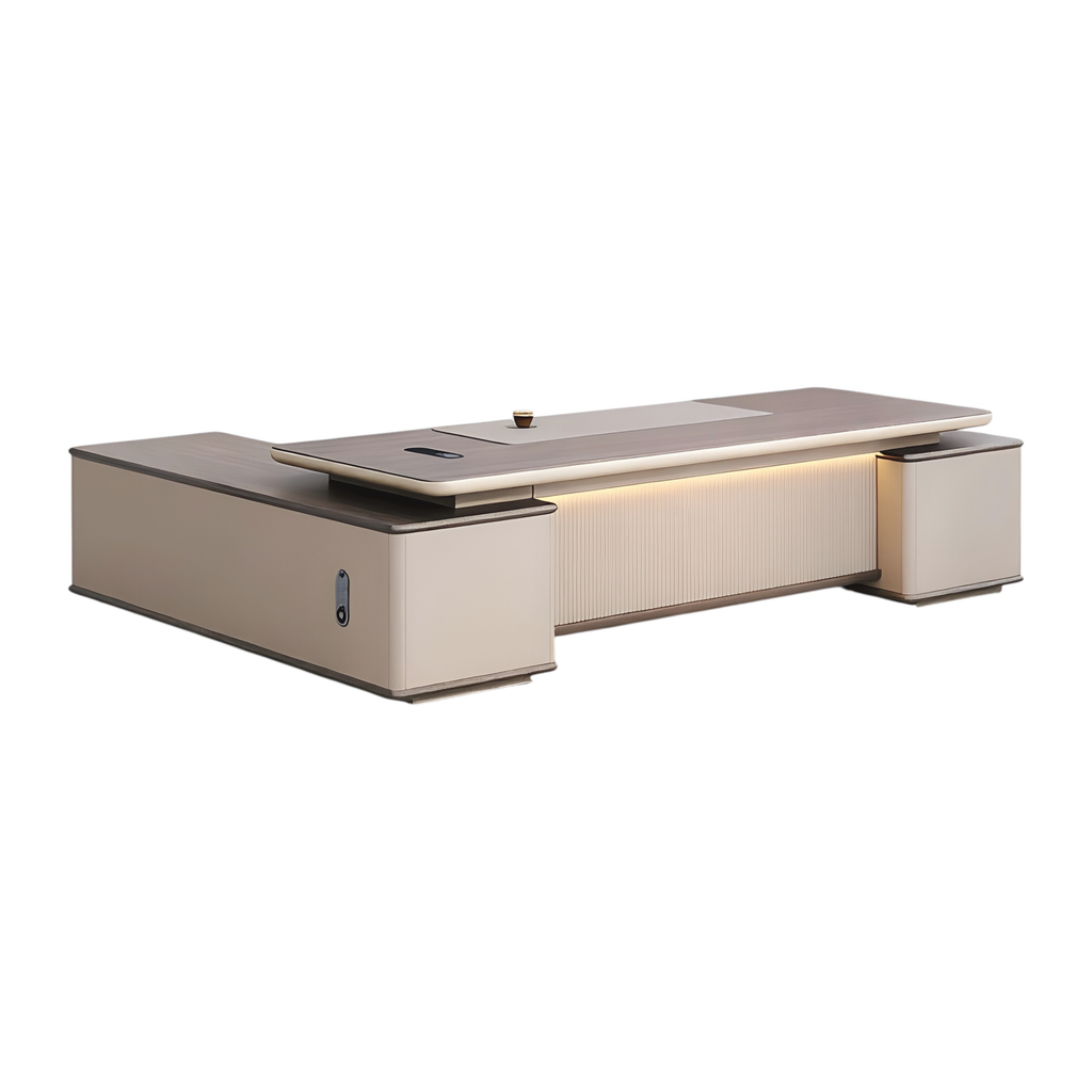 Smart Executive L-Desk with Wireless Charging Station and Integrated LED Ambient Backlighting