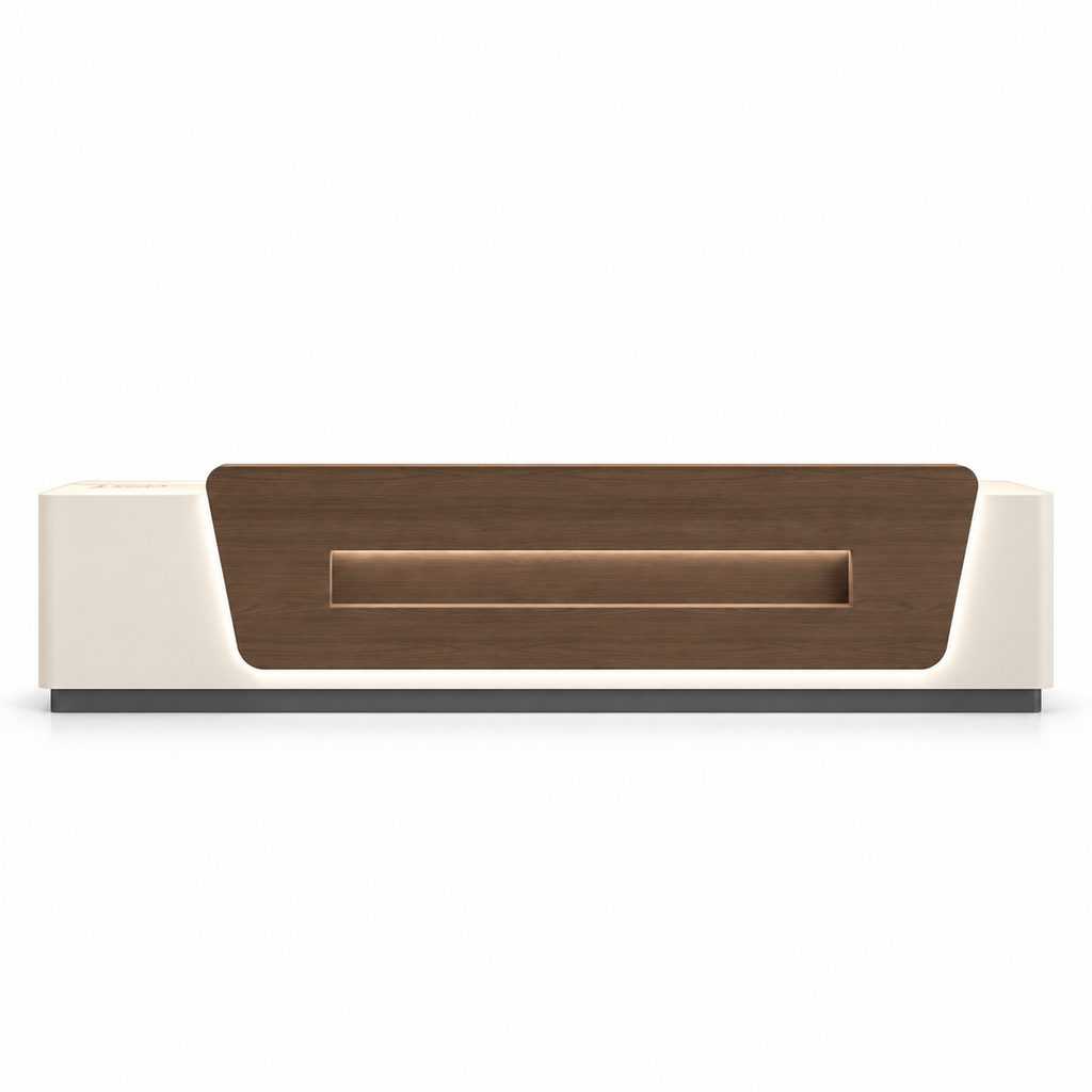Contemporary Reception Counter with LED Lighting, Lockable Storage and Custom Logo