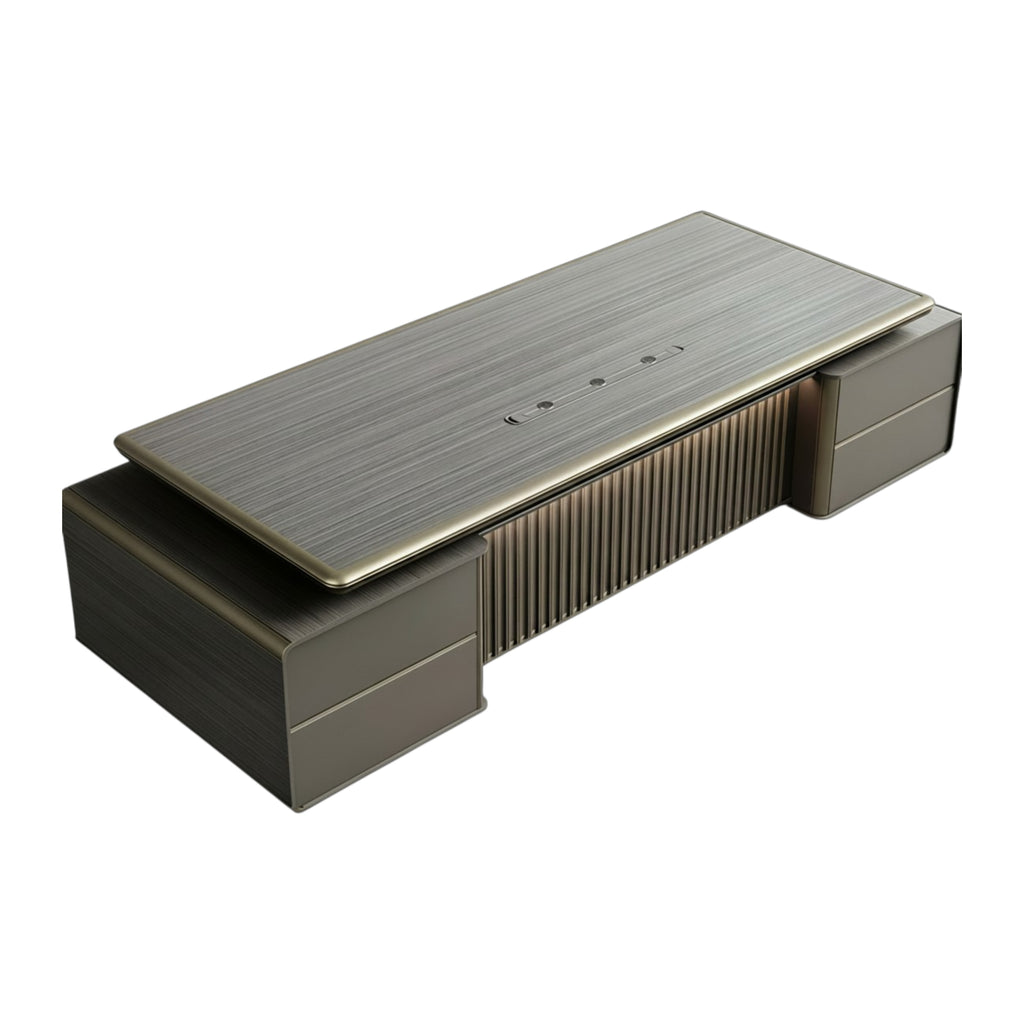Premium Executive Office Desk with Voice-Controlled LED Lighting and Statement Side Storage