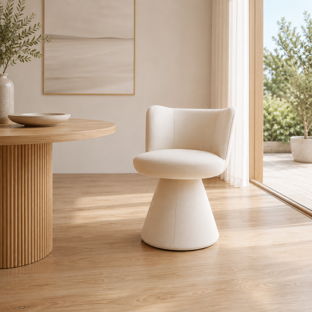 Modern Swivel Accent Chair with Solid Wood Frame and Curved Upholstered Backrest