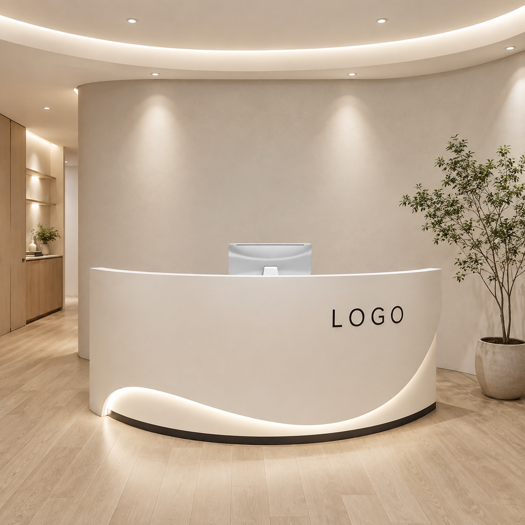 Modern Reception Desk with Storage, LED and Custom Logo