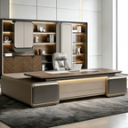 Statement Executive Desk with Dual Side Cabinets