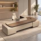 Modern L-Shaped Executive Desk with Integrated Storage, LED Lighting and Power Access