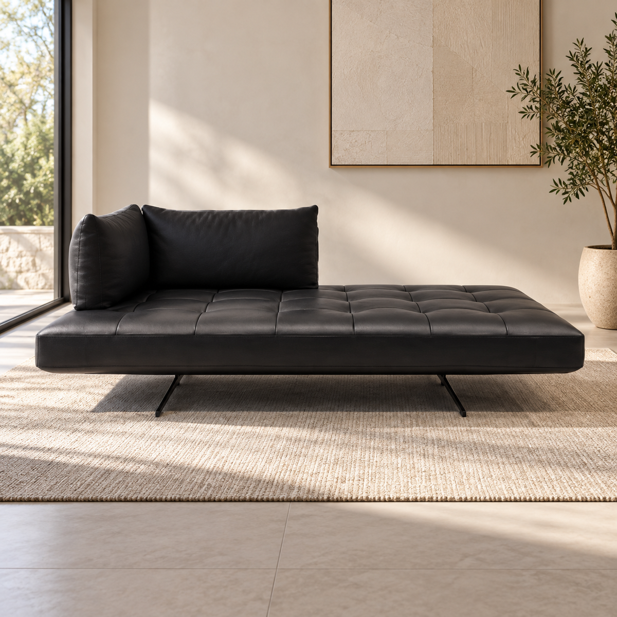 Modern Leather Lounge Sofa with Movable Cushions