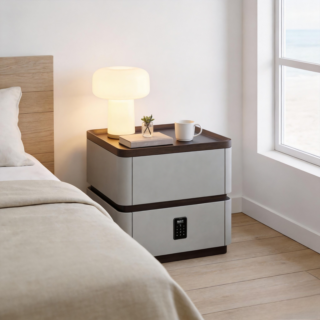 Modern Bedside Table with 2 Drawers and Rounded Edges