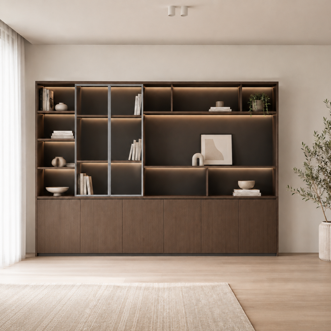 Executive Filing Cabinet with Glass Display and Concealed Storage