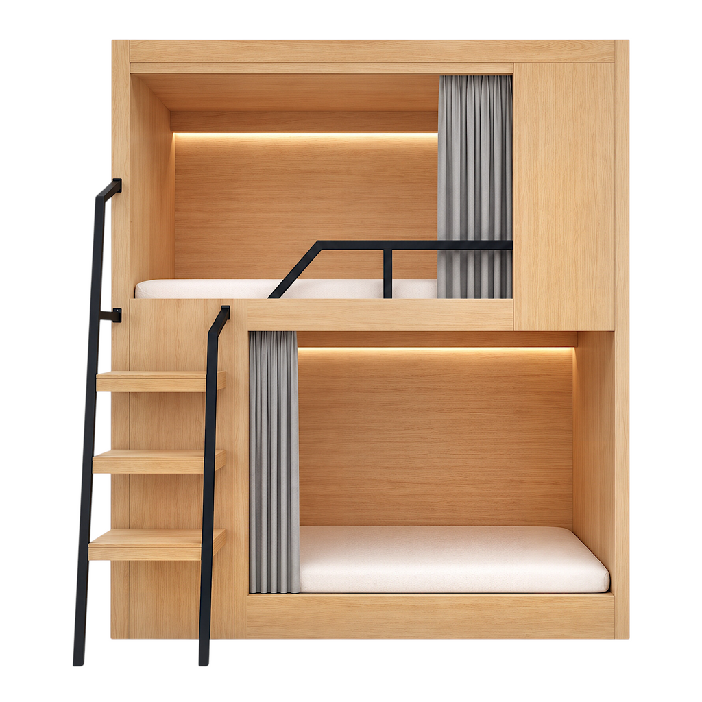 Integrated Privacy Bunk Bed with Storage Staircase