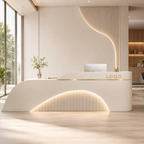 Modern Curved Reception Desk with LED, Storage and Custom Logo