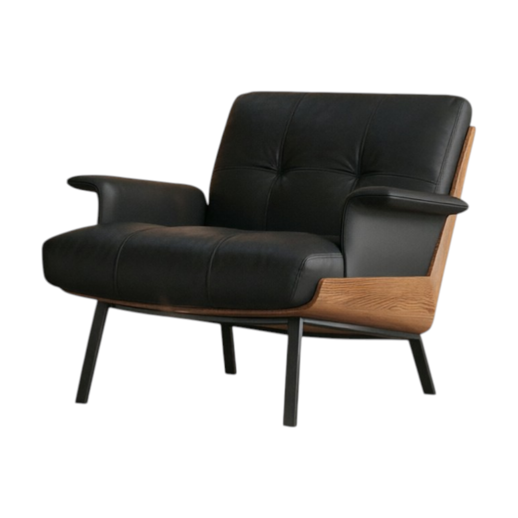 Modern Lounge Armchair with Upholstered Cushion and Solid Wood Frame for Reception Areas