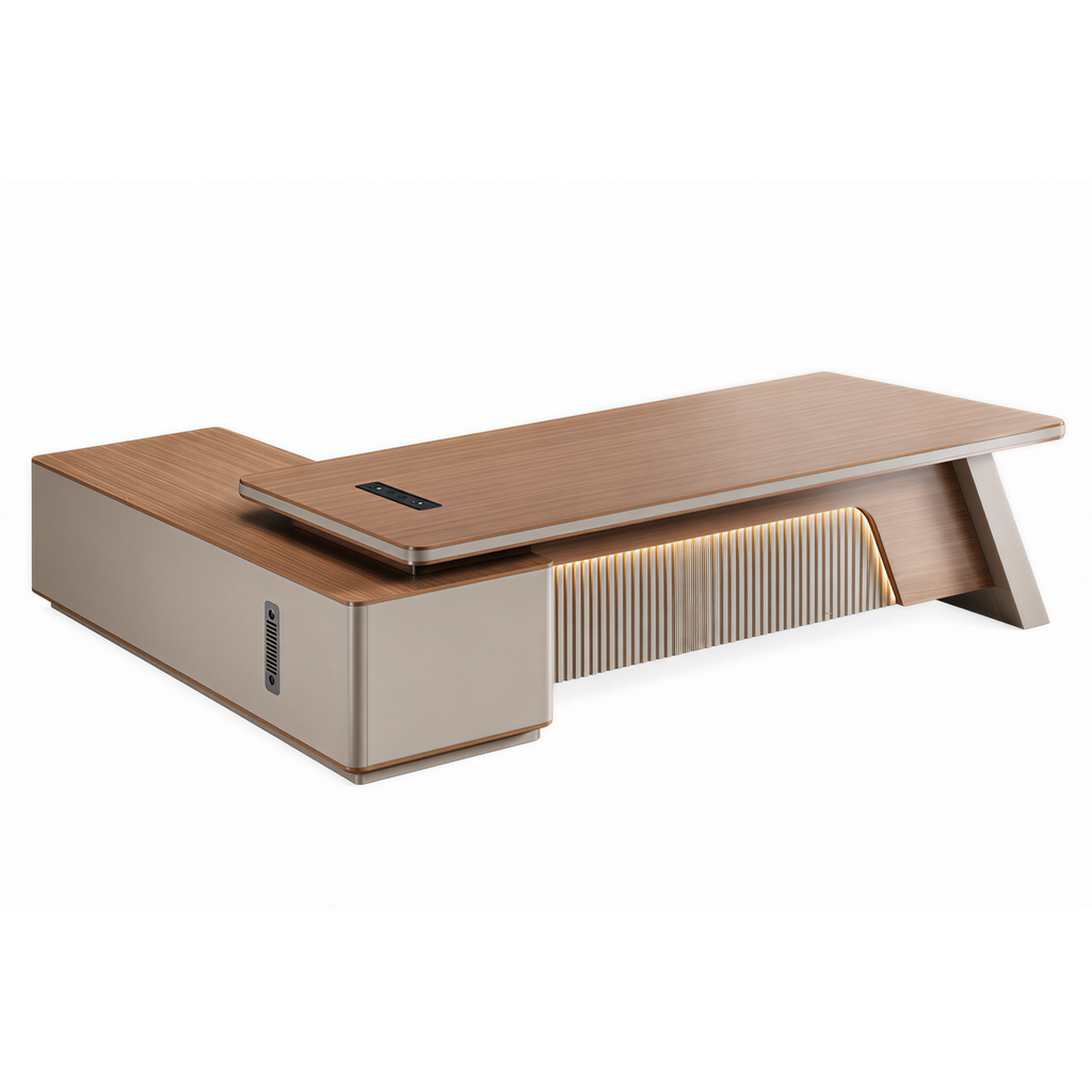 Sculptural L-Shaped Executive Desk with Integrated Storage