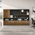 Modern Executive Storage Wall Cabinet with Open Shelving
