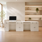 Modern Curved Reception Desk with Fluted Front and LED Base