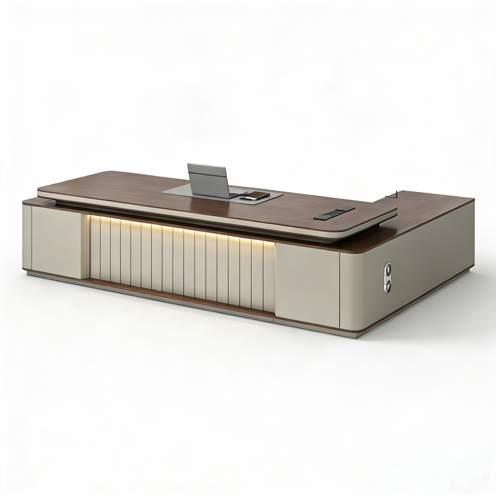 Walnut-Finish Executive Office Desk with Custom LED Lighting