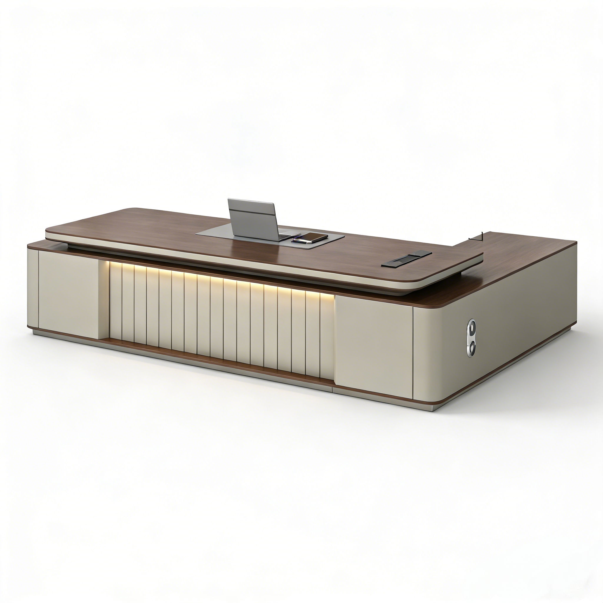 Walnut-Finish Executive Office Desk with Custom LED Lighting