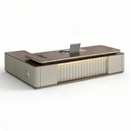 Walnut-Finish Executive Office Desk with Custom LED Lighting