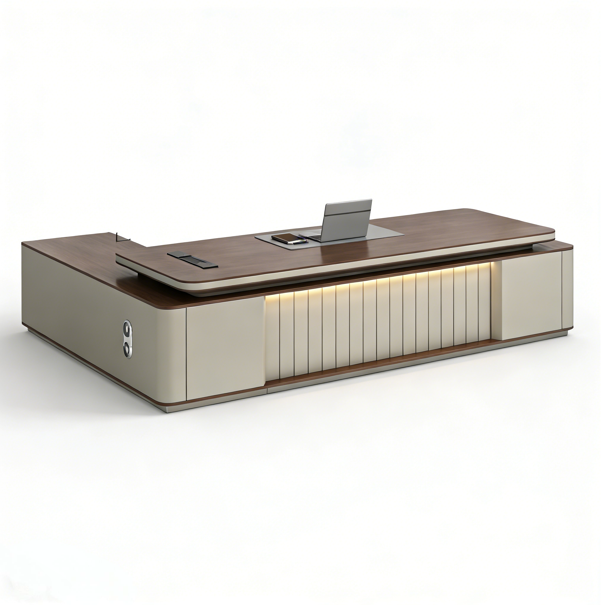 Walnut-Finish Executive Office Desk with Custom LED Lighting