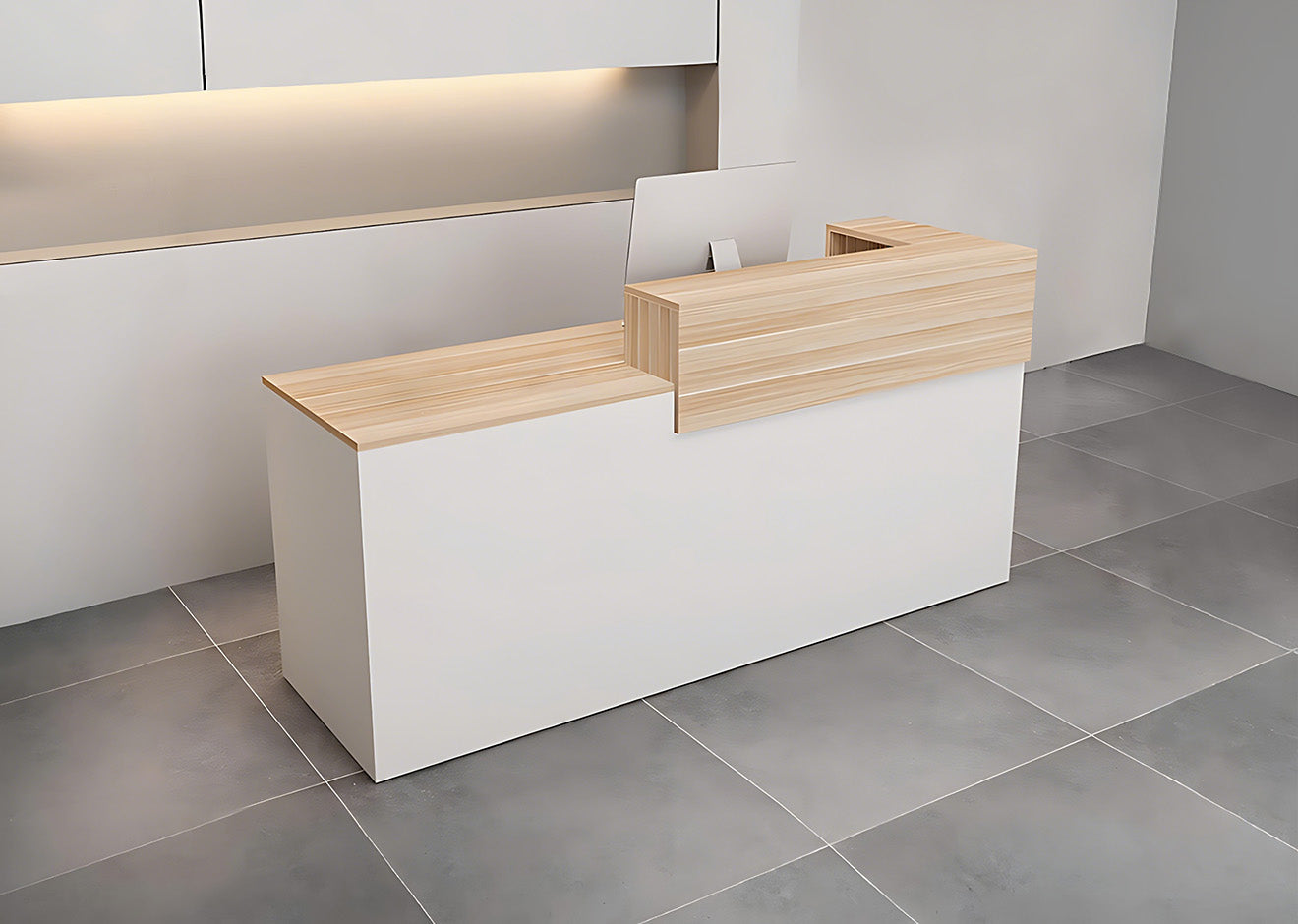 Double-Layer Reception Counter with Storage Drawers and Keyboard Tray