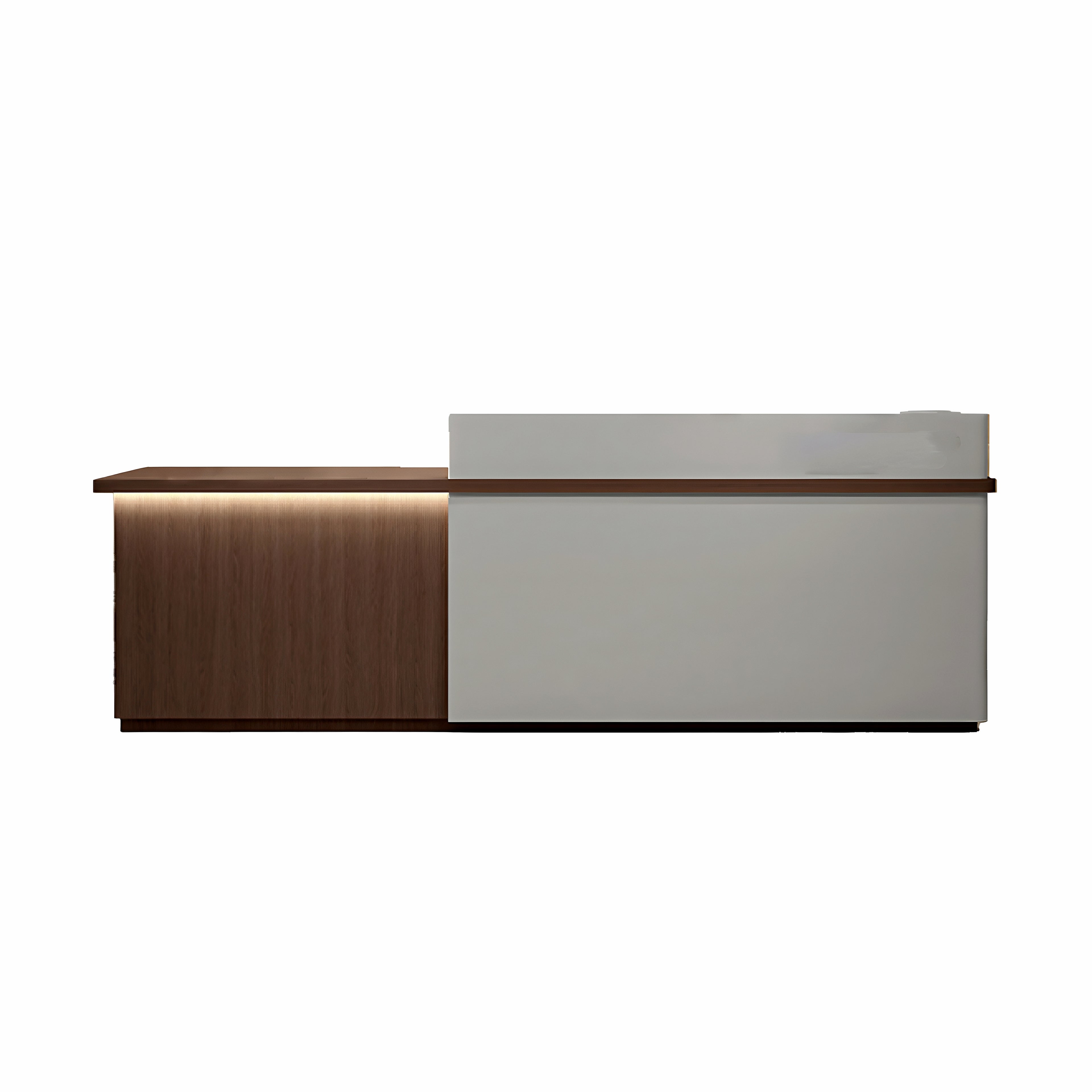 LED Reception Desk with Timber Return and Signage Panel