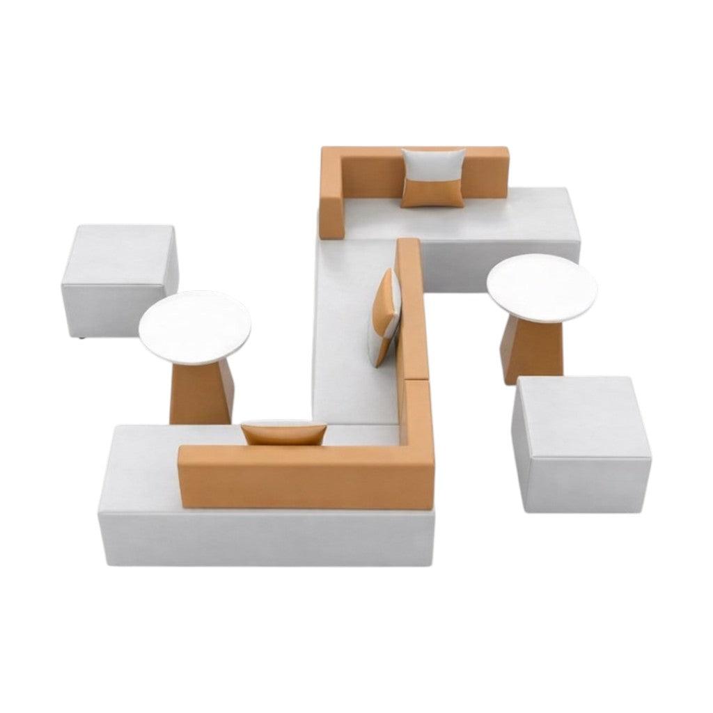Modular Office Lounge Suite – Contemporary L-Shape Reception Seating with Round Coffee Table