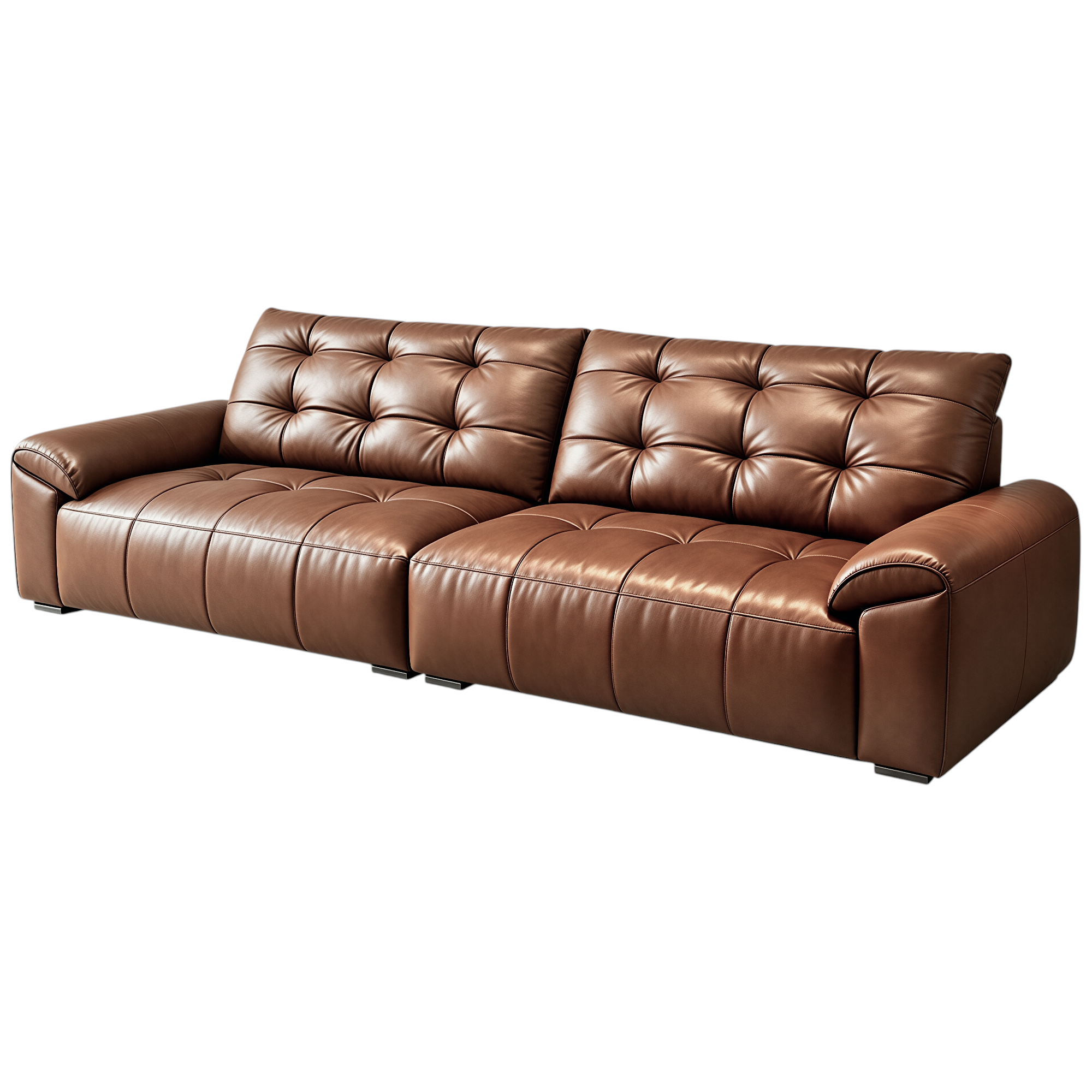Minimalist Leather Sofa with Generous Seating and Sculpted Contemporary Form