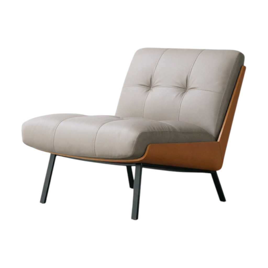 Modern Lounge Armchair with Upholstered Cushion and Solid Wood Frame for Reception Areas