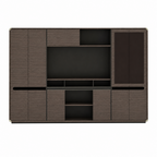 Executive Woodgrain Storage Cabinet with Rounded Corners and Display Shelves
