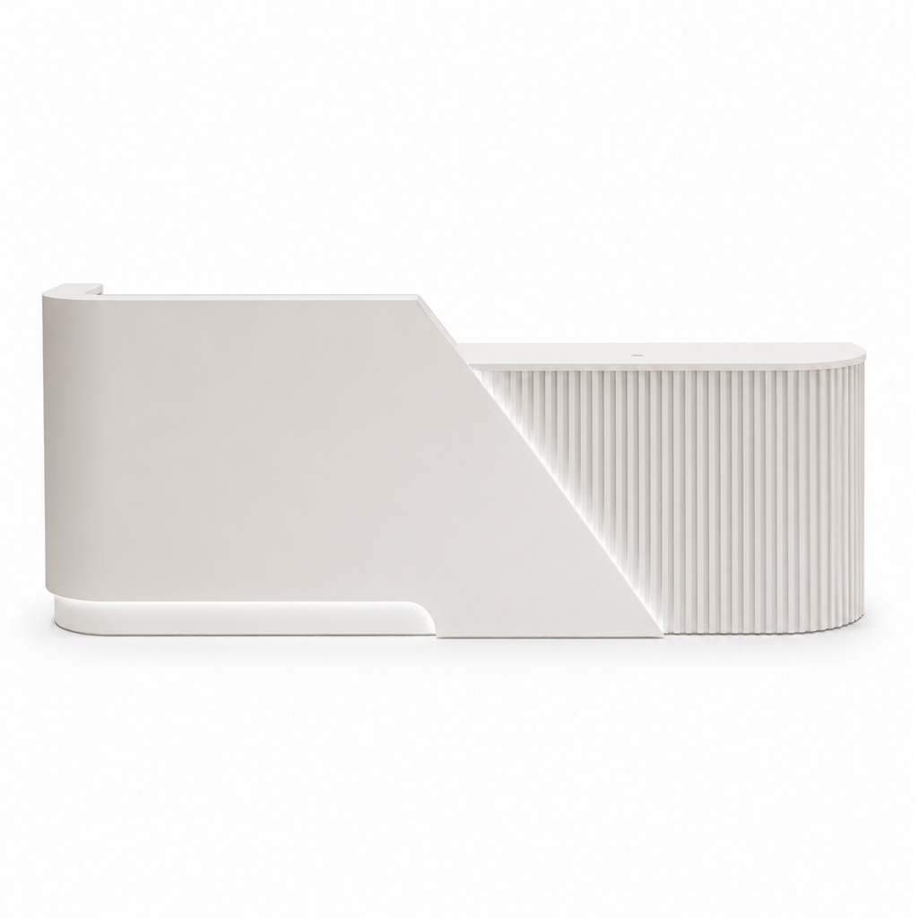 Modern Curved Reception Desk with Fluted Front and LED Base