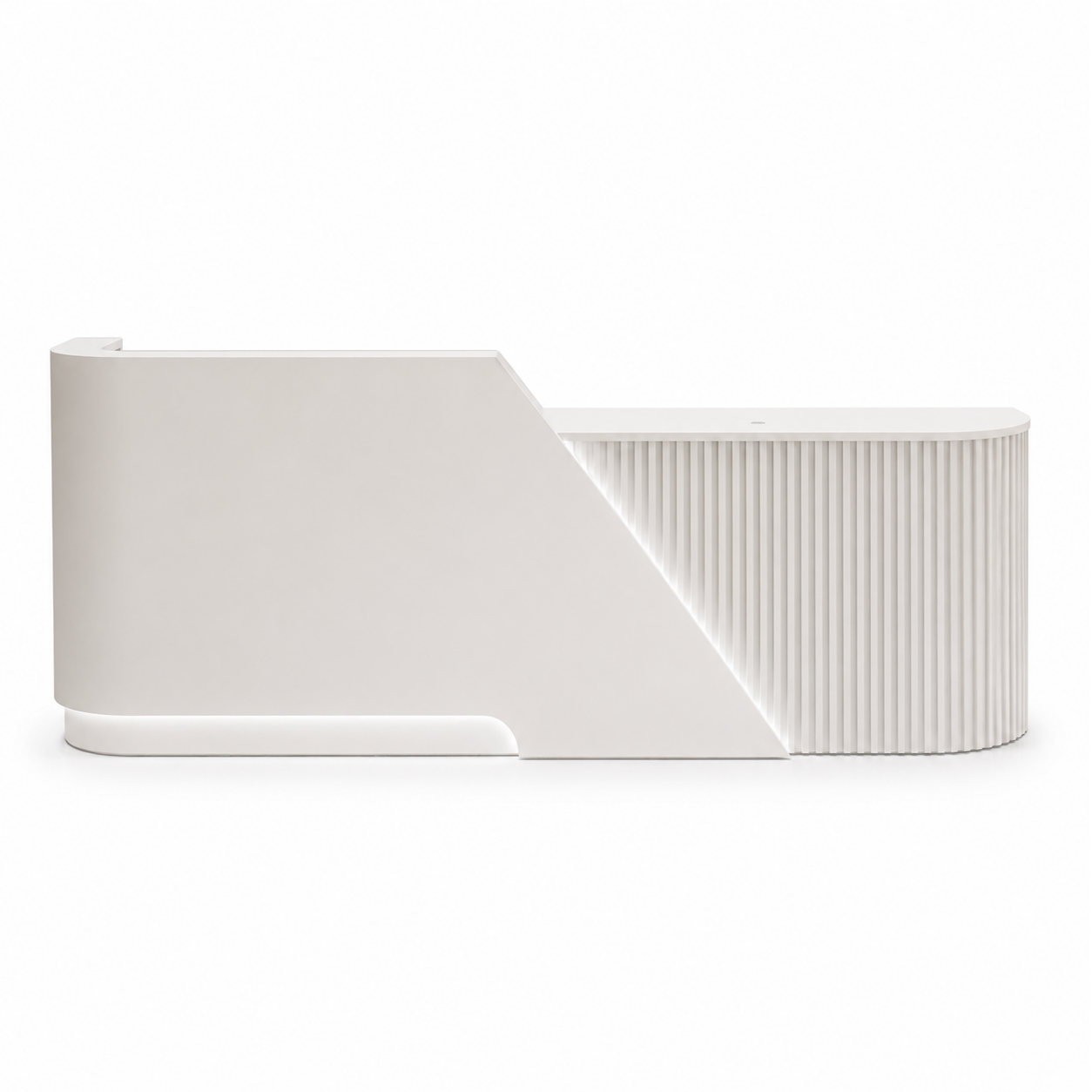 Modern Curved Reception Desk with Fluted Front and LED Base