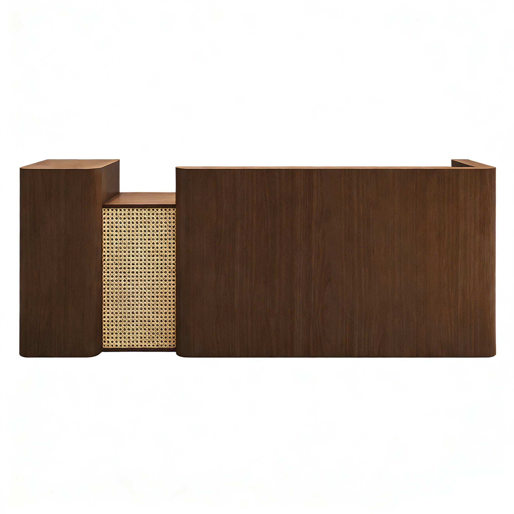 Modern Timber Reception Counter with Rattan Front Panel