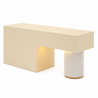 Travertine-Look Reception Desk with Fluted Column and LED Accent
