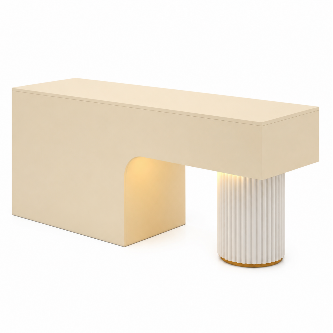 Travertine-Look Reception Desk with Fluted Column and LED Accent