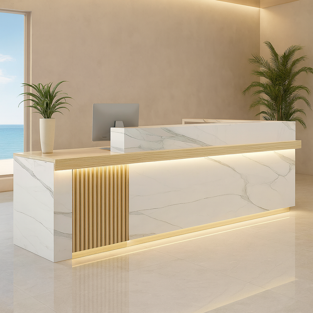 Minimalist Corner Reception Desk with Cashier Counter
