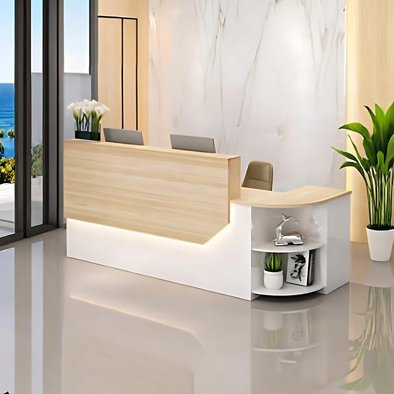 L-Shaped Modern Reception Desk with LED Lighting