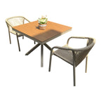 Outdoor Rope-Weave Dining Set With Timber-Look Table