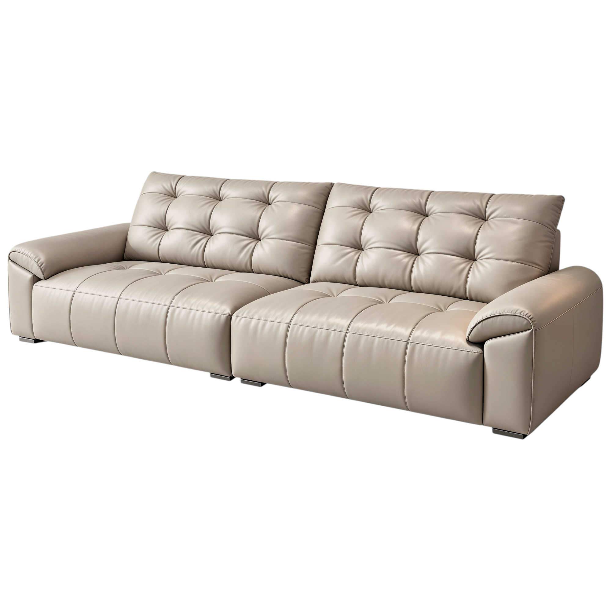 Minimalist Leather Sofa with Generous Seating and Sculpted Contemporary Form