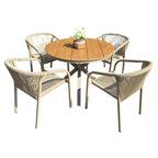 Outdoor Rope-Weave Dining Set With Timber-Look Table
