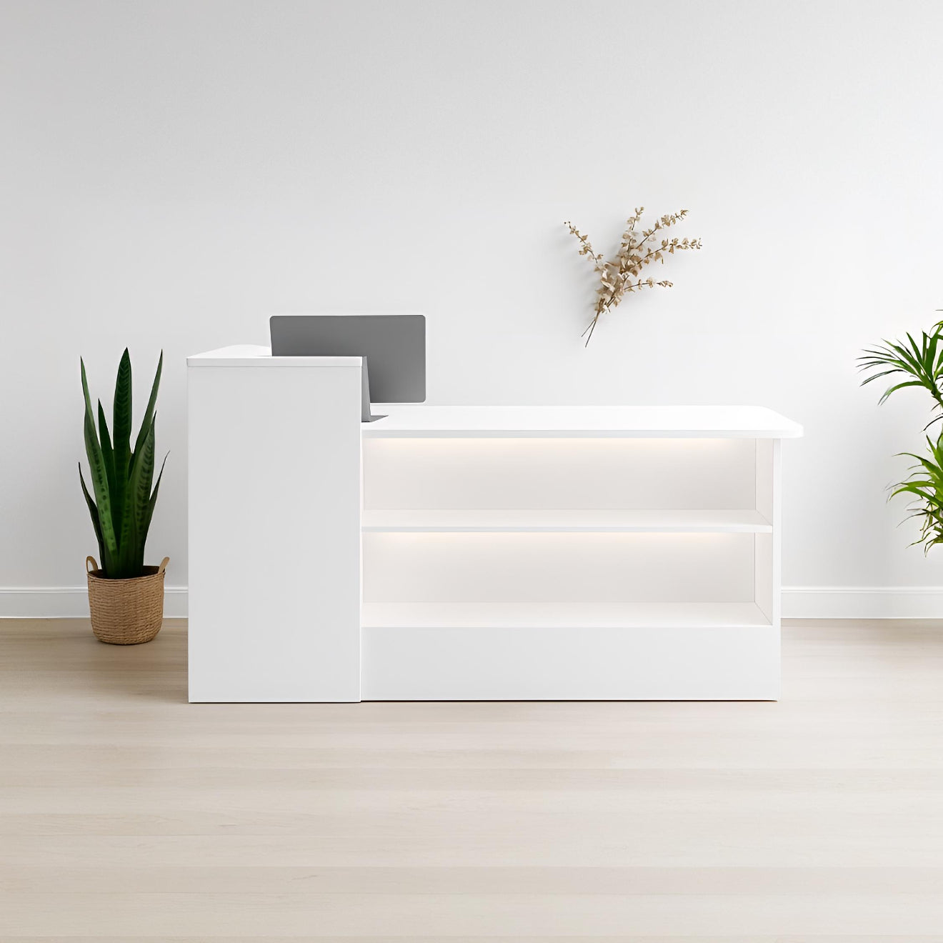 Compact Reception Desk with Straight Shelves