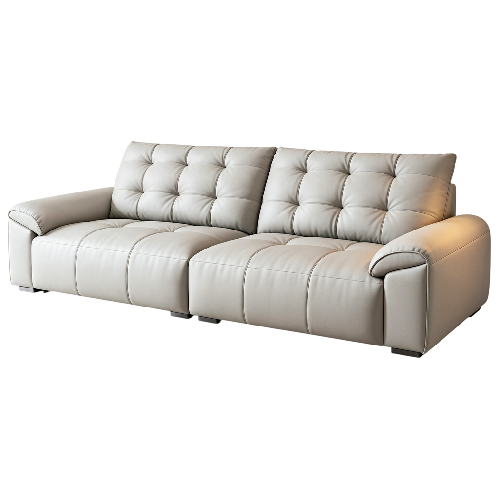 Minimalist Leather Sofa with Generous Seating and Sculpted Contemporary Form
