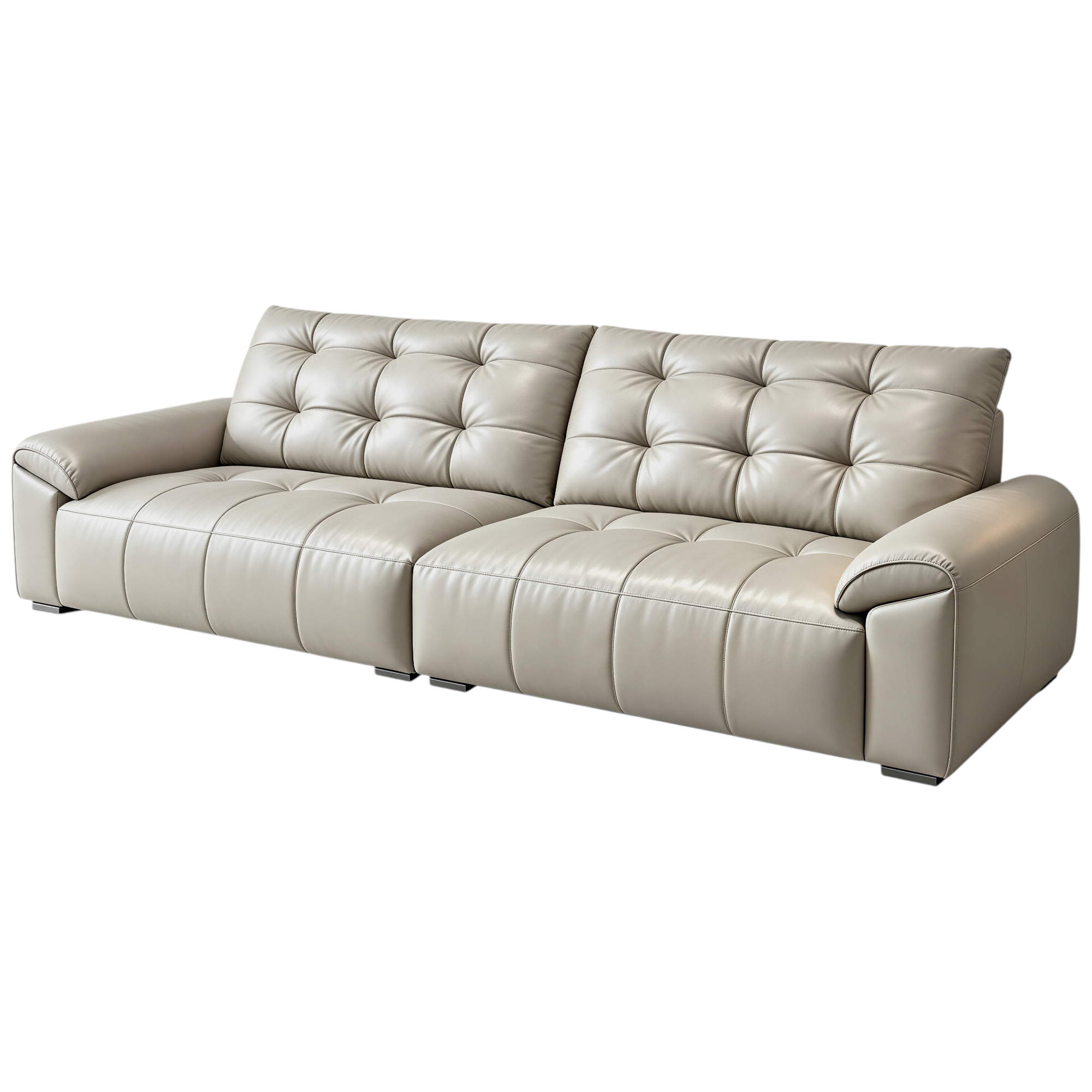 Minimalist Leather Sofa with Generous Seating and Sculpted Contemporary Form