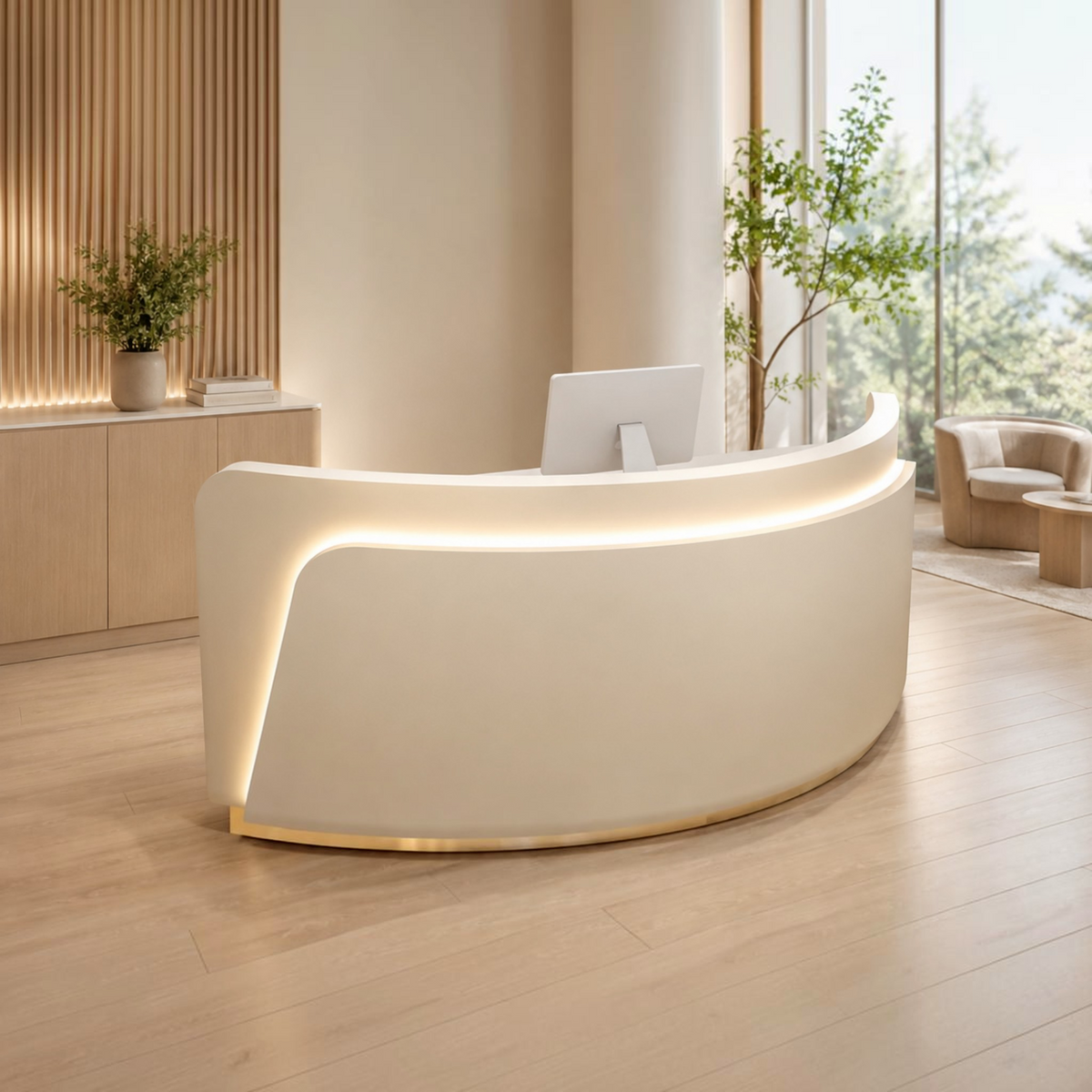 Modern Curved Reception Desk with LED Accent