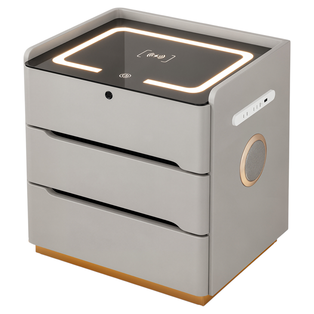Smart Bedside Table with Wireless Charging and LED Light
