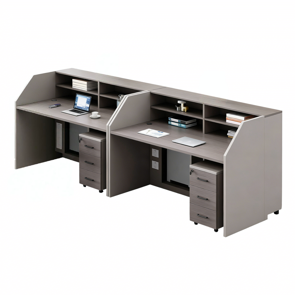 Open Plan Office Workstations with Privacy Partitions and Under-Desk Storage