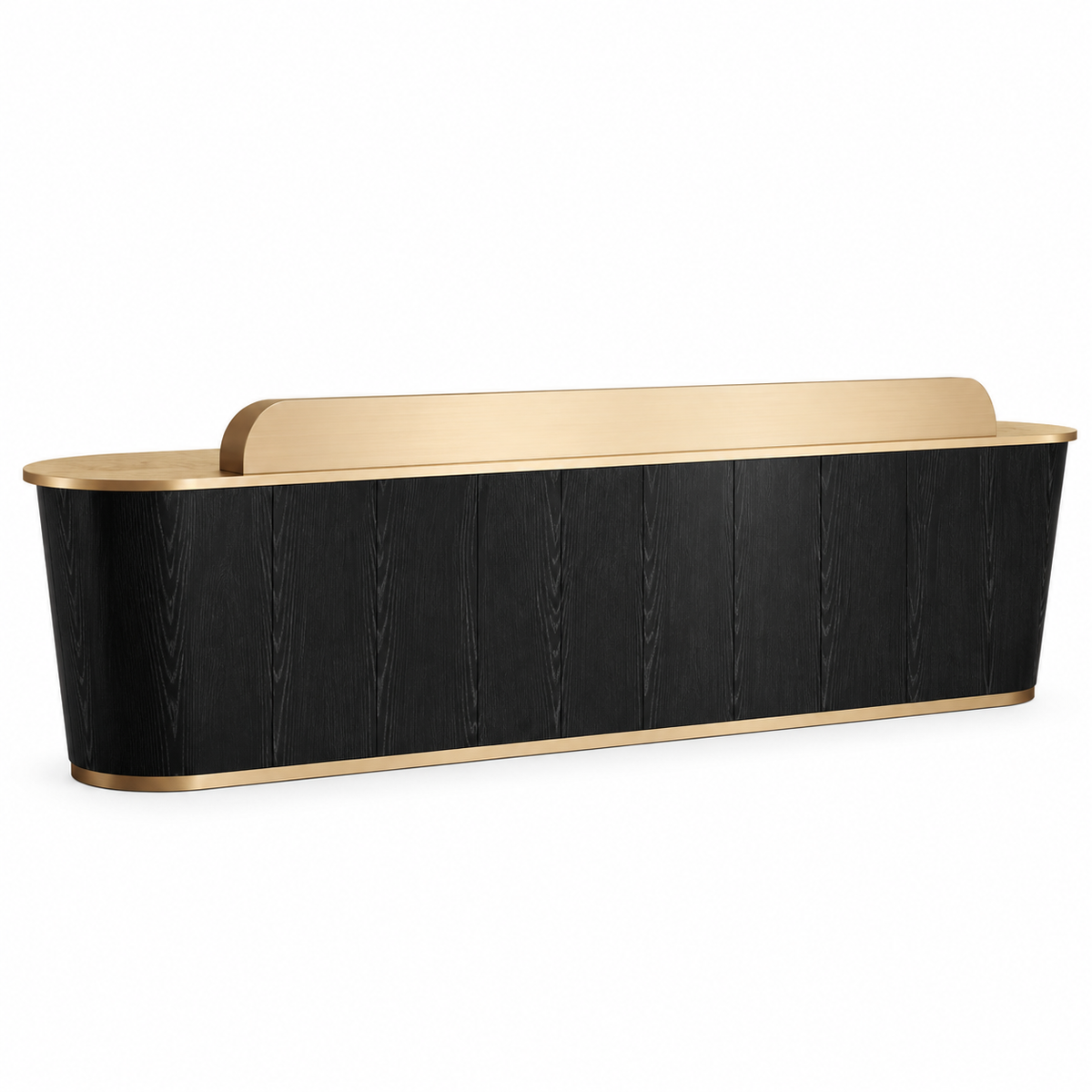 Modern Curved Reception Counter With Bespoke Branding For Business Spaces