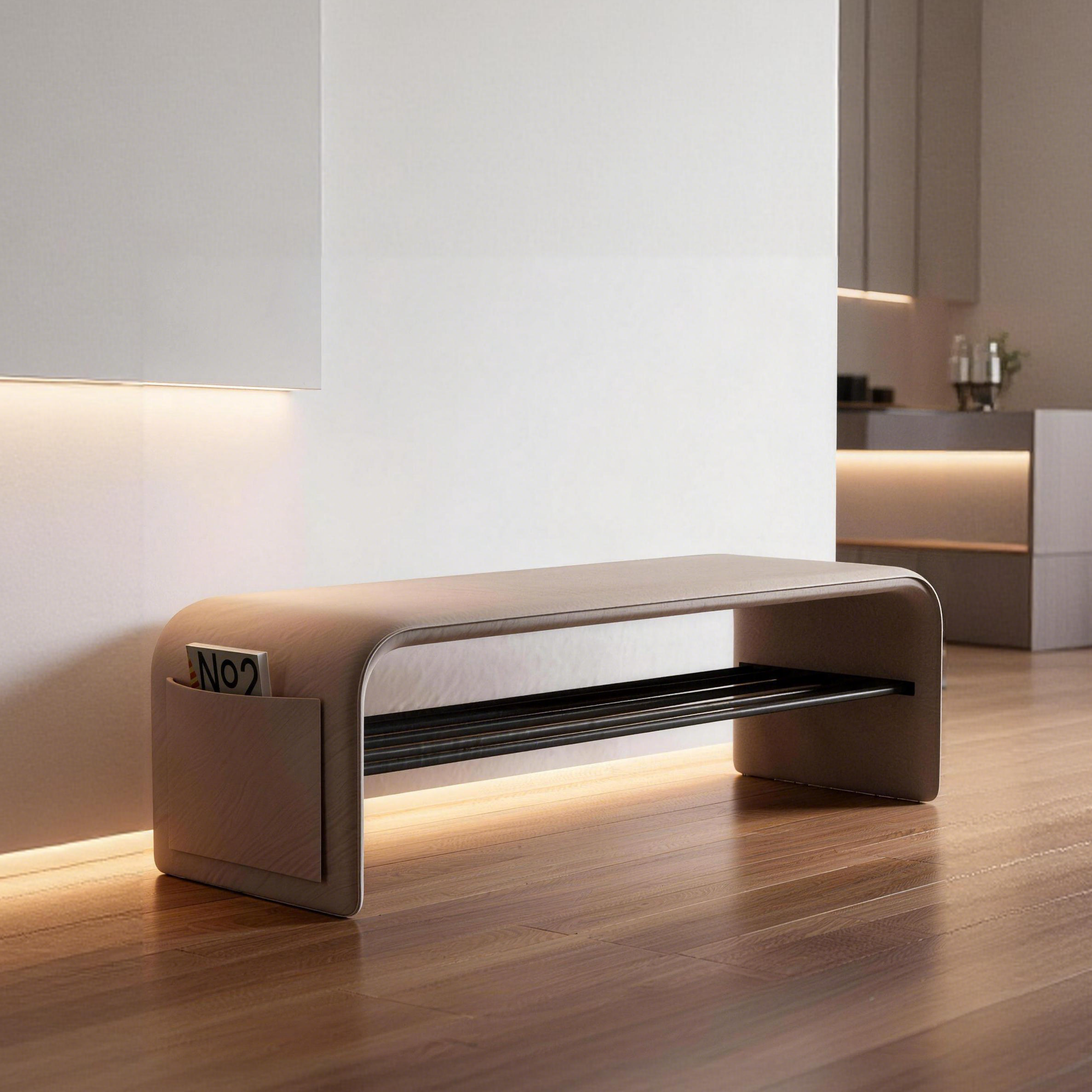 Padded Hallway Shoe Bench with Dual Rails