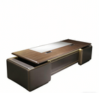 Contemporary Executive Office Desk with Integrated Storage and LED Detailing