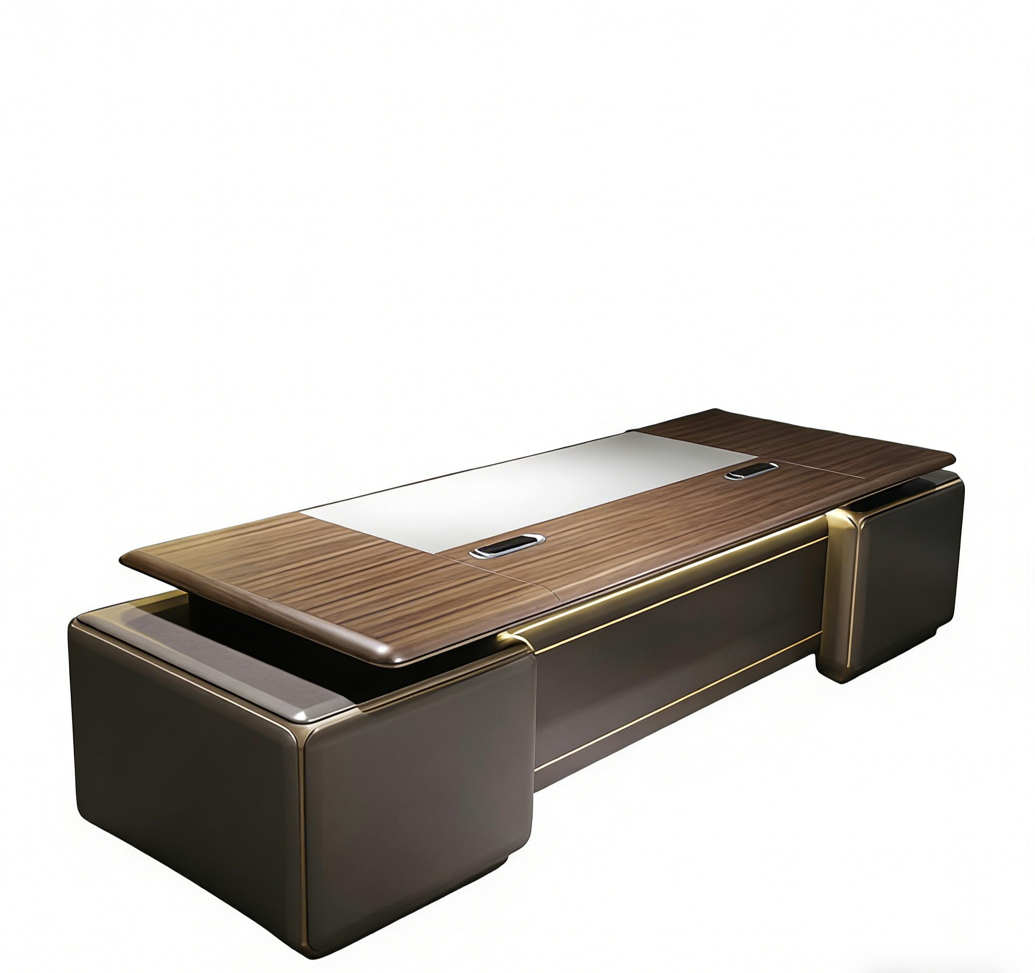Contemporary Executive Office Desk with Integrated Storage and LED Detailing