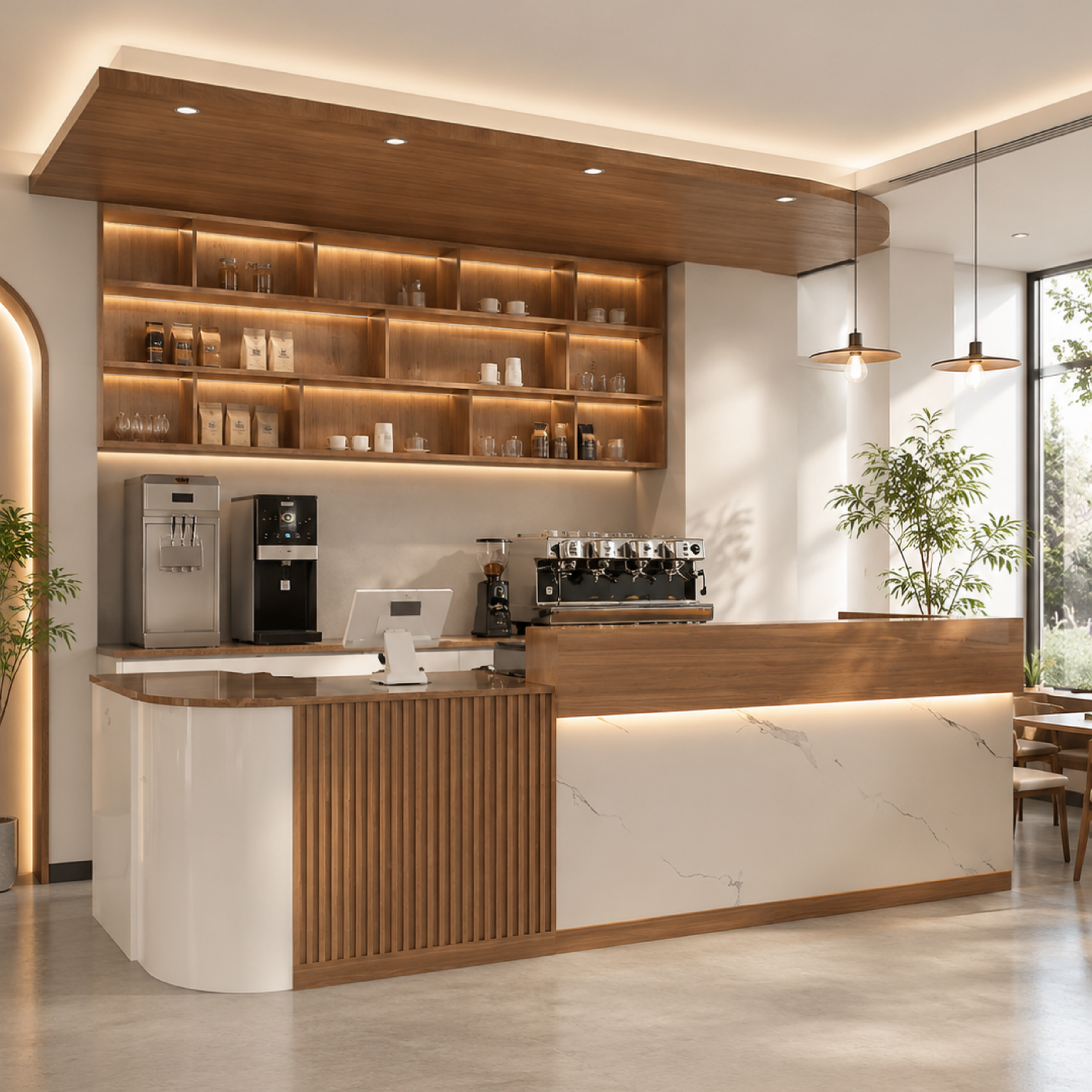 Slatted Timber Café Counter with LED Front Panel