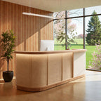 Contemporary Curved Reception Counter with Natural Finish