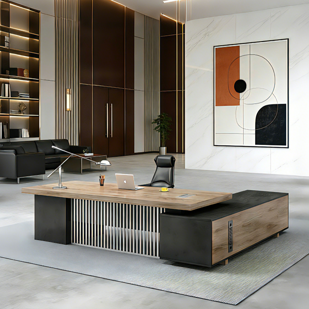 Commercial Executive Desk with Slatted Privacy Panel